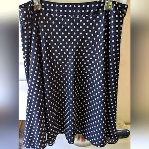ANNE KLEIN $99 NAVY W/WHITE POLKA DOTS FULL LINED SKIRT